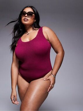 Moda Minx Curve scrunch swimsuit in berry  size 22